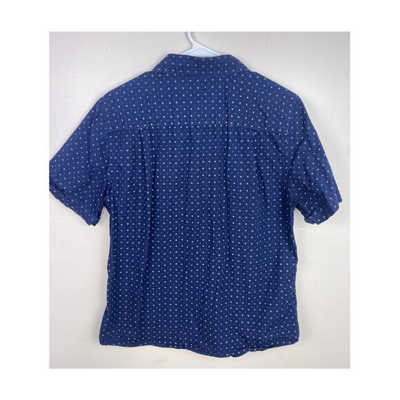 Haggar Navy Blue with White Floral Stamp Button Down Casual Shirt - Picture 2 of 6